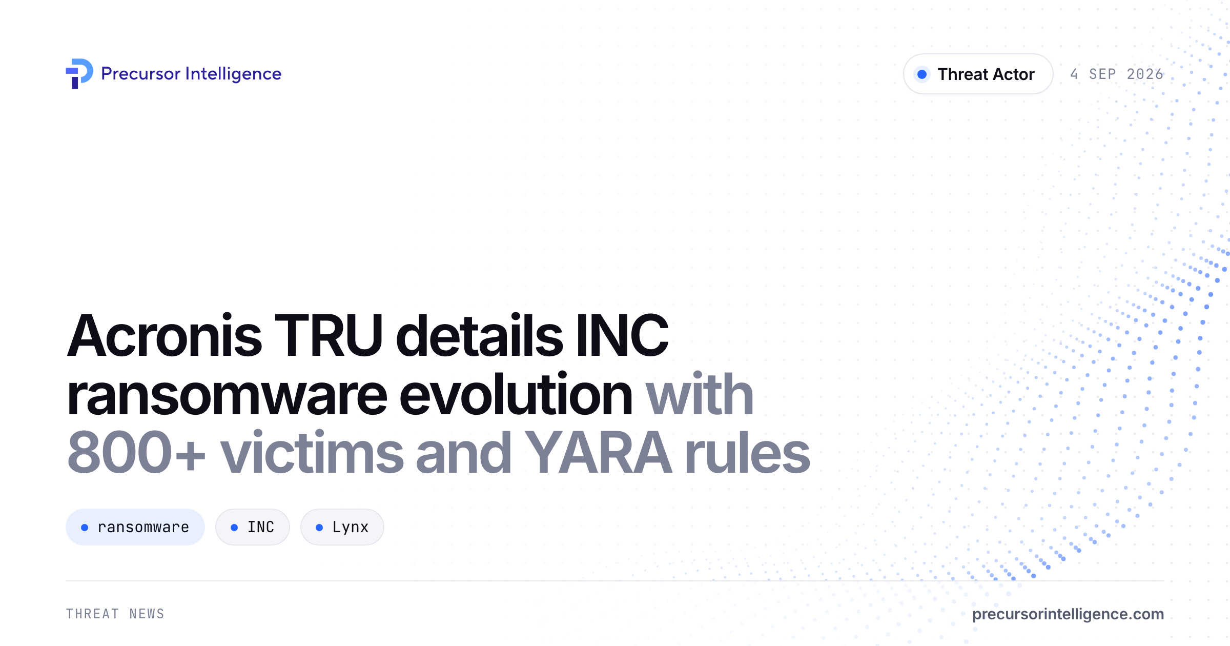 Acronis TRU details INC ransomware evolution with 800+ victims and YARA rules