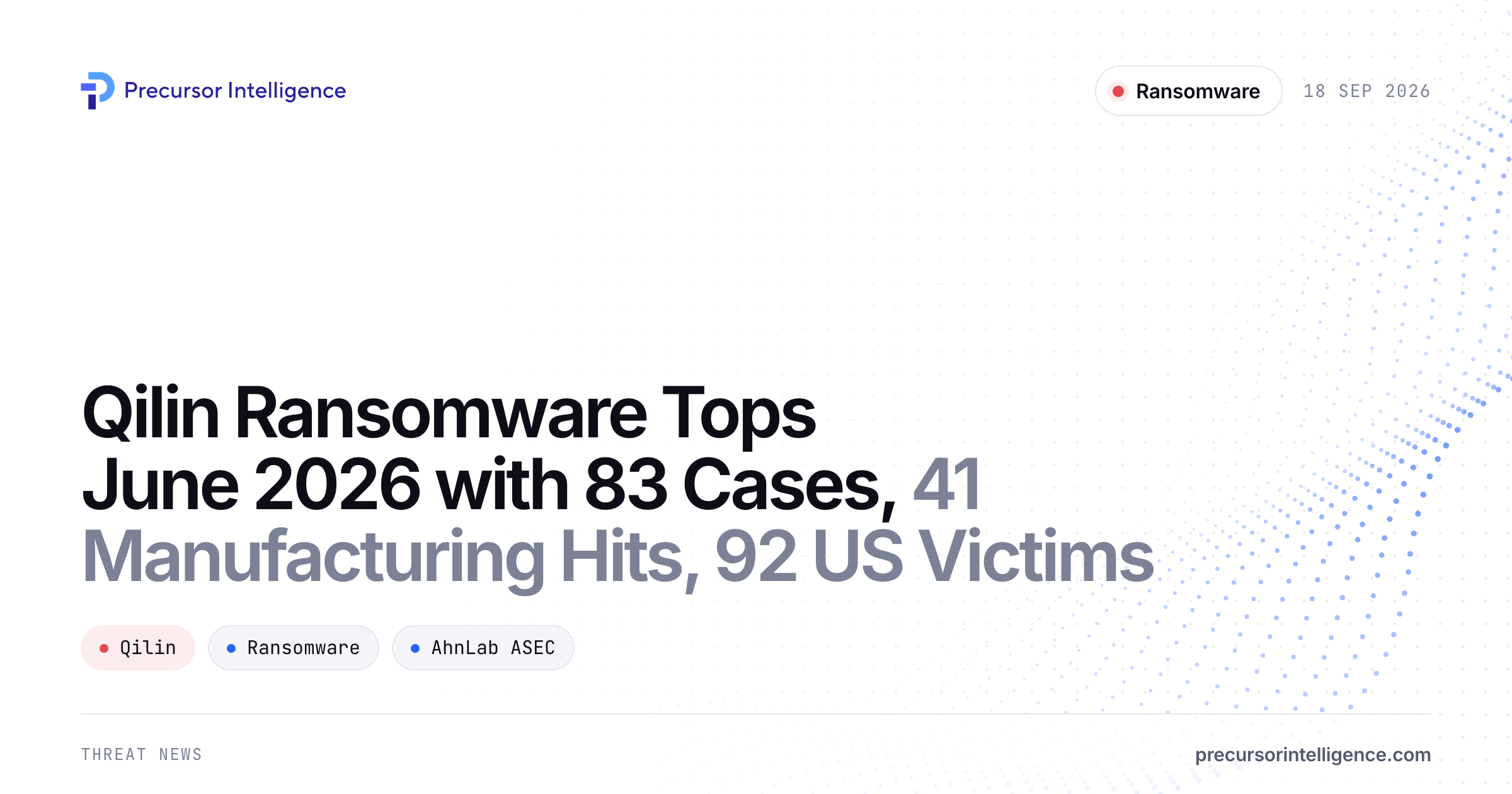 Qilin Ransomware Tops June 2026 with 83 Cases, 41 Manufacturing Hits, 92 US Victims
